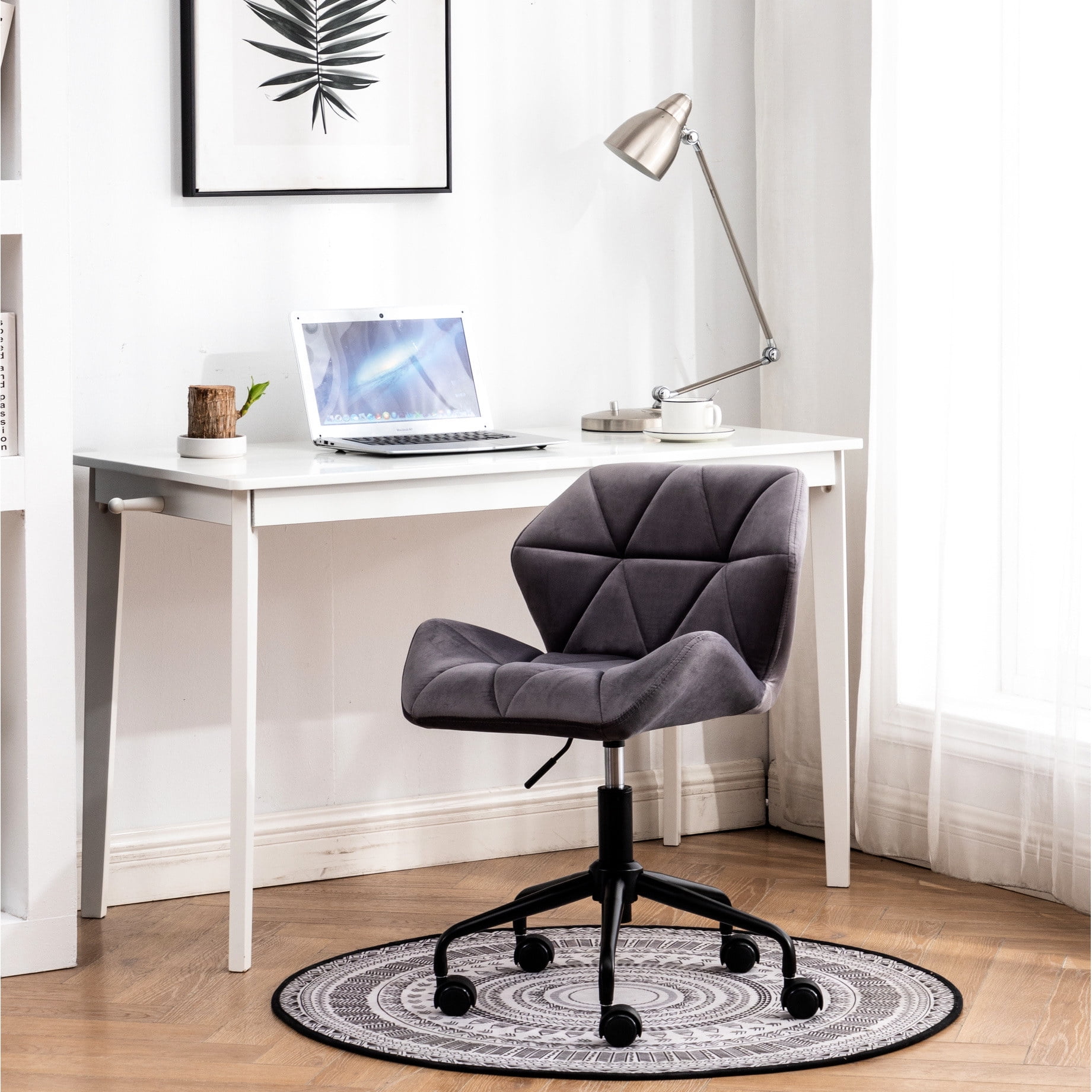 gray velvet office chair with product