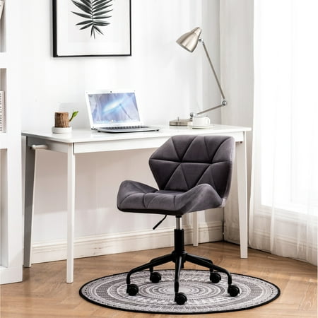 gray velvet office chair with product
