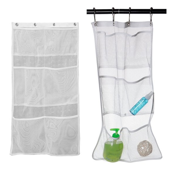 OULII Hanging Mesh Organizer for Bathroom with Six Pockets White Shower Organizer Bag