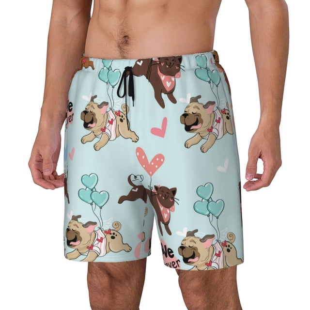 Balery Cute Pug Dogs Bañador para hombre, shorts de playa de secado rápido con entrepierna y forro de compresión-X-Large