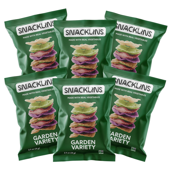 SNACKLINS Plant Based Crisps GARDEN Variety - Gluten Free, Grain Free, 100% Kosher, Vegan Healthy Snacks, Crunchy Puffed Snack, Just 90 Calories Per Bag - .9oz Bag (6 Pack)