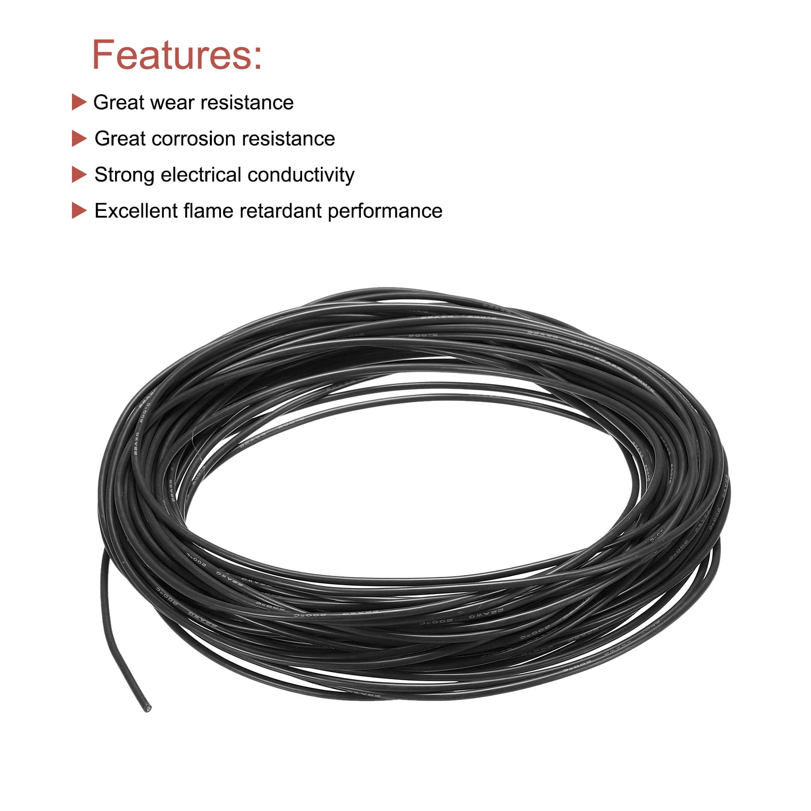 Silicone Wire 22AWG 22 Gauge Flexible Tinned Copper Standard High-Temperature Hookup Wire Black 75m/246ft