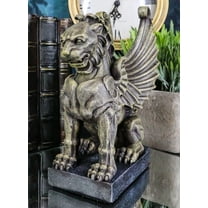Stoic Winged Lioness Gargoyle Crouching On Pedestal Decorative Figurine 6.25"H