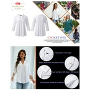 VERABENDI Women's Plus Size Tops 3/4 Sleeve Shirts Dressy Casual Metal Buckle V-Neck Tunic Blouses,M-4XL