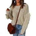 thumbnail image 3 of Women's Chunky Cable Knit Sweater Oversized Crewneck Long Sleeve Pullover (Beige, L), 3 of 4