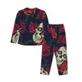thumbnail image 2 of Disketp Pajamas Set Long Sleeve Sleepwear Womens Button Down Nightwear Pj Sets-Roses Skulls, 2 of 9