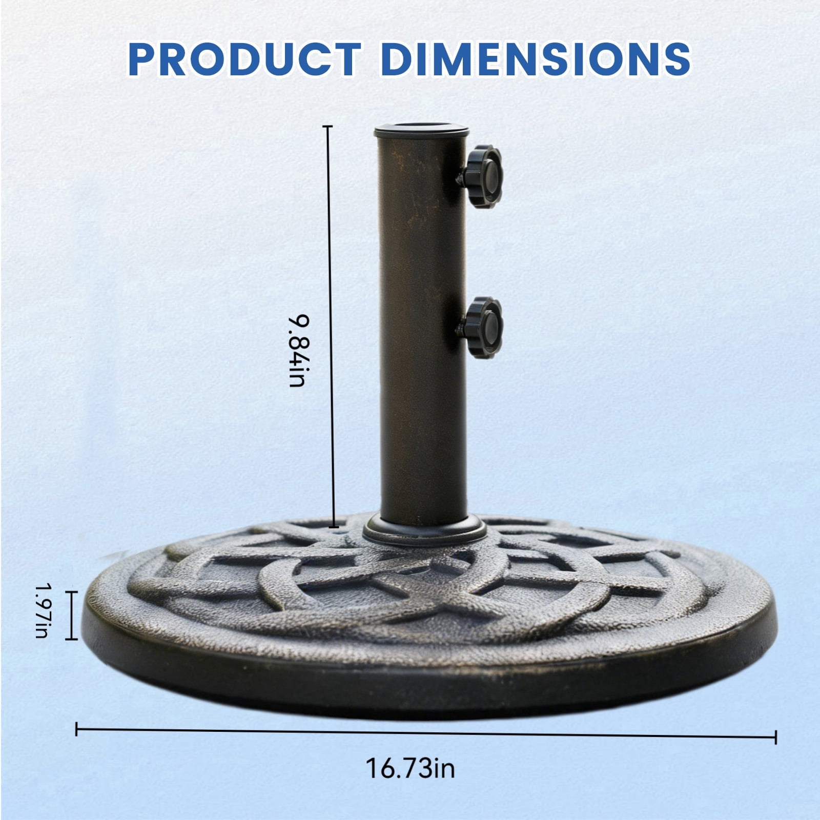 Heavy Duty Patio Umbrella Base Stand, Outdoor Market Umbrella Holder with 2 Removable Adapters, Fits Poles Up to 1.9 Inches for Yard, Deck & Garden