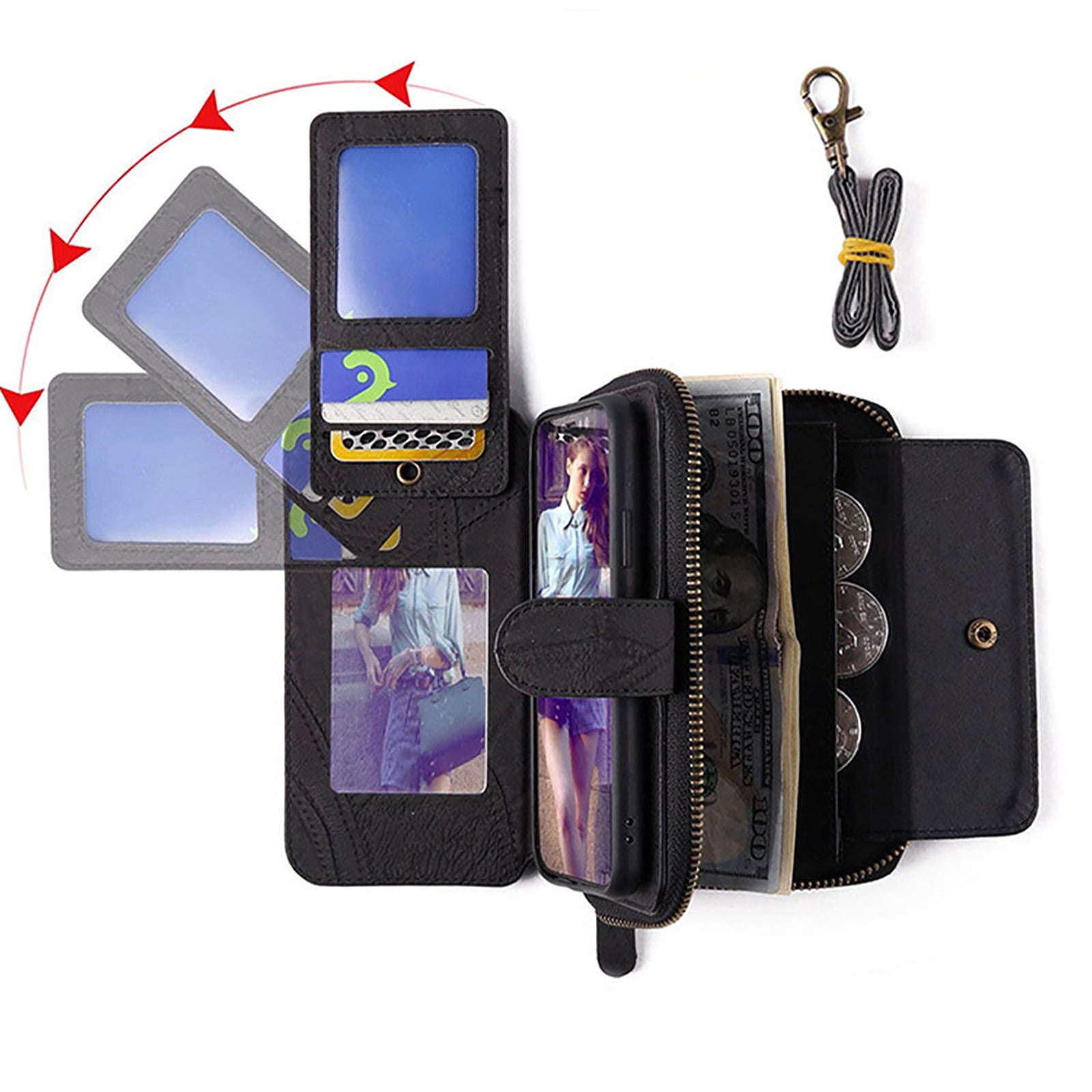 For Samsung Galaxy S25 Ultra Wallet Case with RFID Blocking Credit Card Holder, Detachable Wallet Phone Case Magnetic Closure Flip Kickstand PU Leather Flip Lanyard Strap Wristlet Zipper Purse,Black
