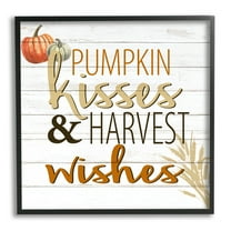 Stupell Industries Pumpkin Kisses Harvest Wishes Autumn Sentiment Plank Pattern, 24 x 24, Designed by Kim Allen