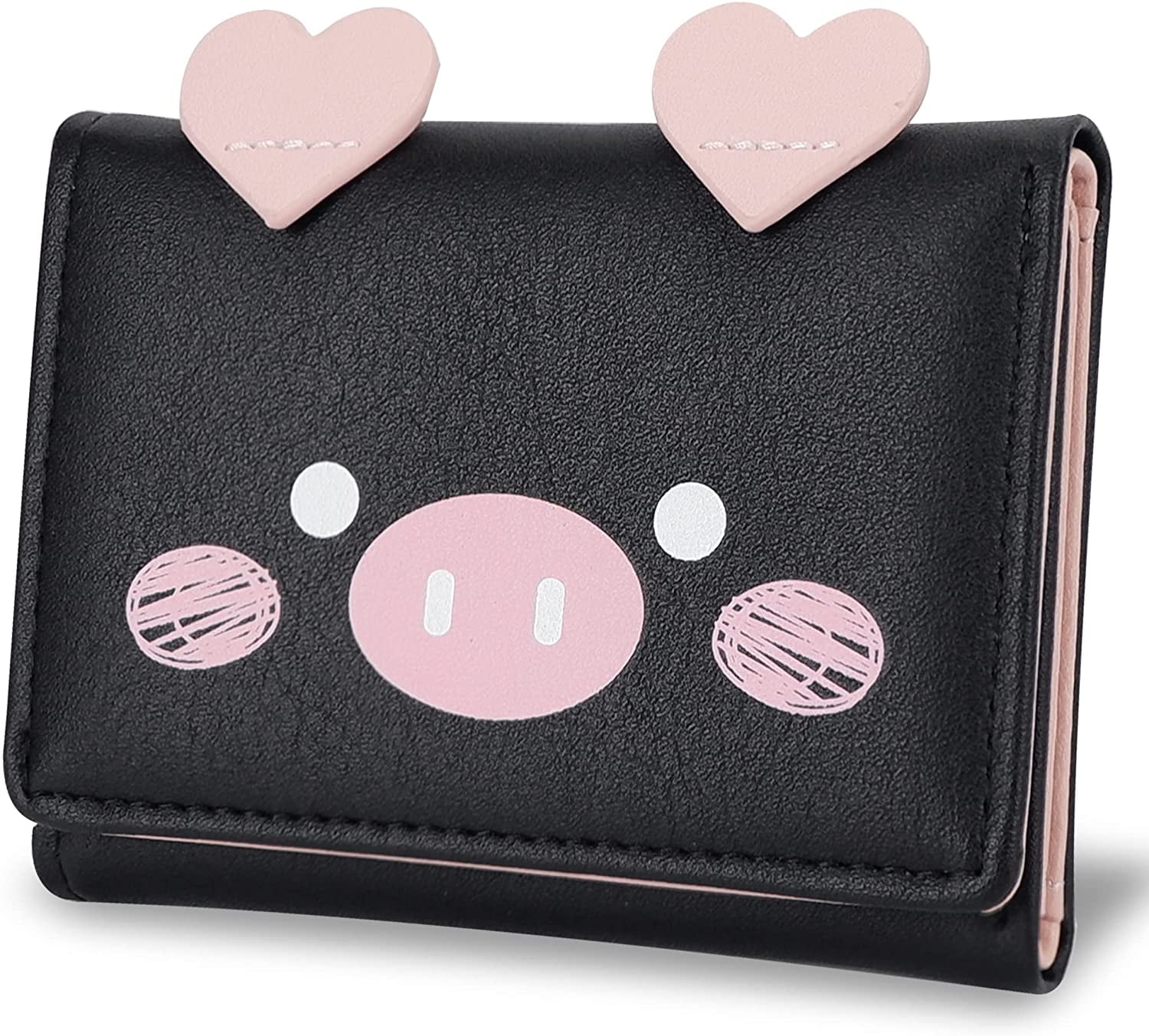 Pig and Heart Pattern Wallet Coin Purse Canvas Zipper Money Card for Birthday