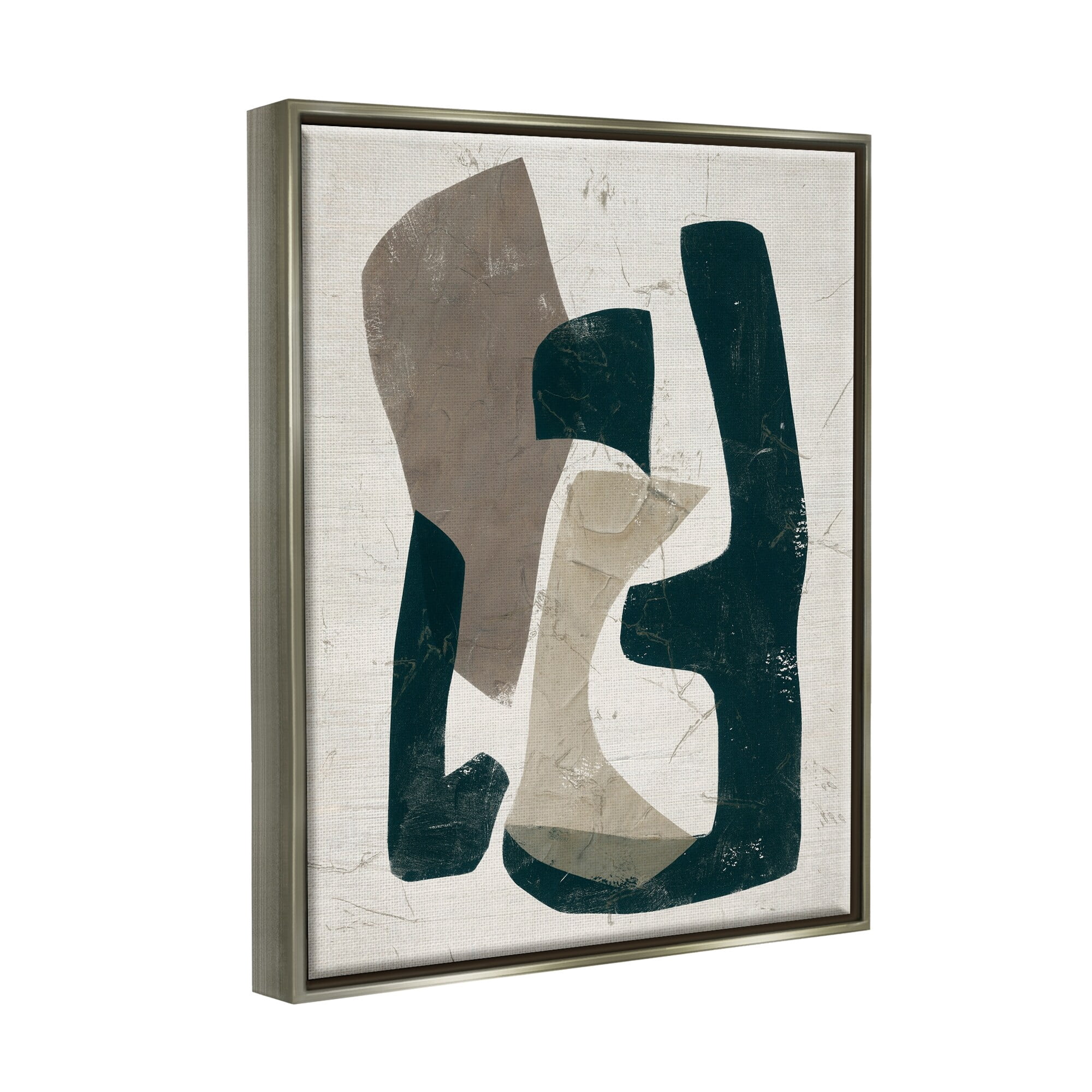 Stupell Industries Weathered Abstract Shapes Modern Geometric Neutral Tones Painting Luster Gray Floating Framed Canvas Print Wall Art, Design by June Erica Vess