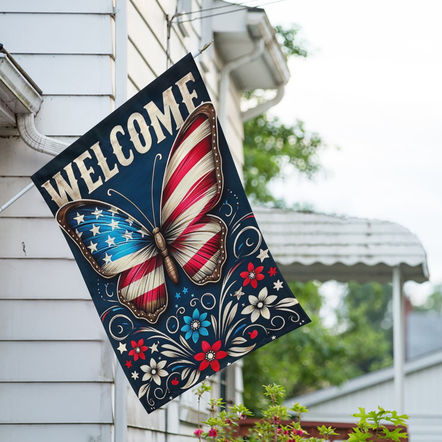 America Forever Patriotic Butterfly House Flag, 28x 40 inch Double Sided, Stars and Stripes USA 4th Of July Yard Flags for Outside Independence Day Fourth of July Decorations Outdoor Welcome Flag