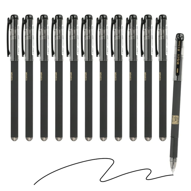 Uxcell Gel Pen Medium Point 0.5mm, 12 Pack Smooth Black Gel Ink Rollerball Pen for Home Office Writing Note Taking Journaling Business, Style 4