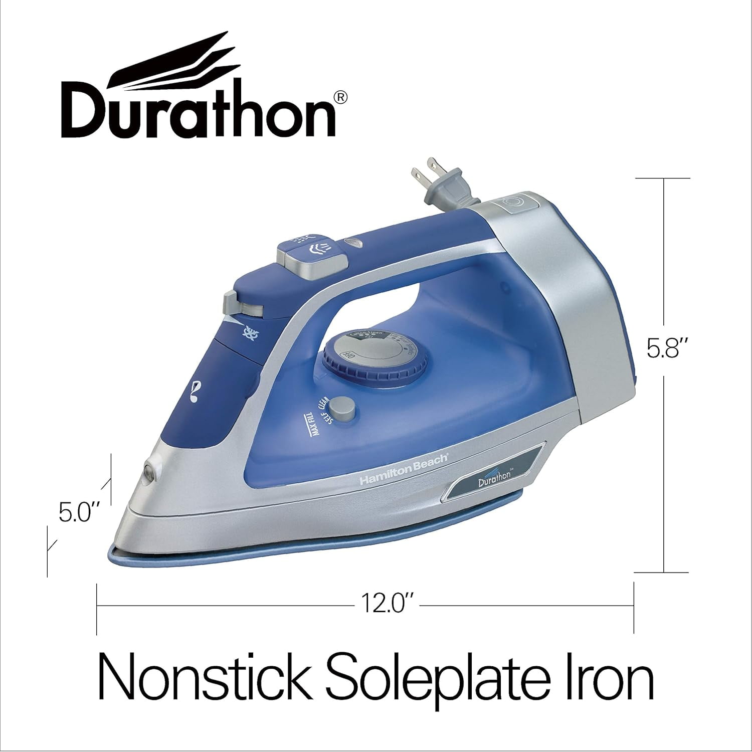 Steam Iron & Vertical Steamer for Clothes with Scratch-Resistant Durathon Soleplate, 8' Retractable Cord, 3-Way Auto Shutoff, Anti-Drip, 1500 Watts, Blue
