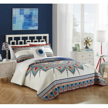 Chic Home 4-Piece Nolina 100% Cotton 200 Thread Count Extra Large Panel Frame Boho Printed REVERSIBLE King Quilt Set