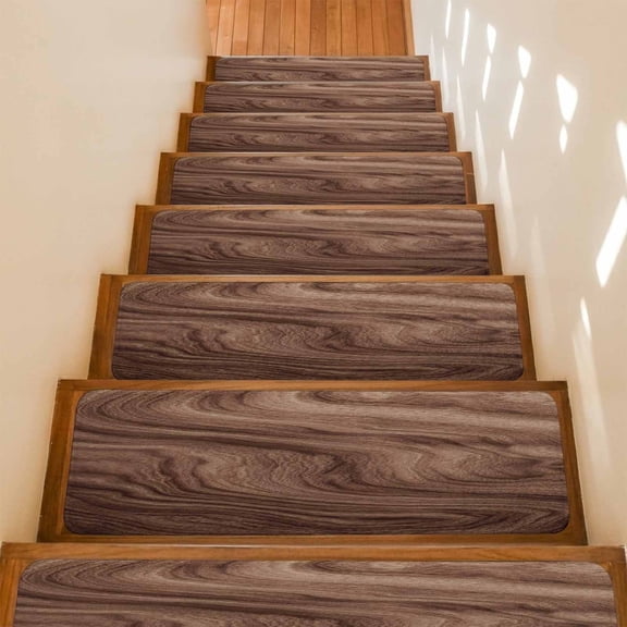 Stair Treads Non Slip Indoor for Wooden Steps, Retro Wood Grain 10 Pcs Stair Mats for Kids Elders Dogs, 8 x 30 Inch Rustic Farmhouse Wooden Board Brown Carpet Treads Runner Rugs for Staircase