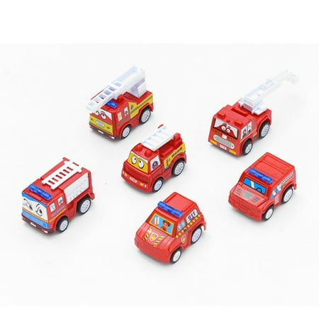 6pcs/set Classic Boy Girl Truck Vehicle Kids Child Toy Mini Small Pull Back Car Toys for Toddler Gift,Fire