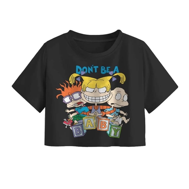 Playera Nickelodeon Talla EG Manga Corta Estampada Rugrats Don't Be a Baby Crop Top Negro