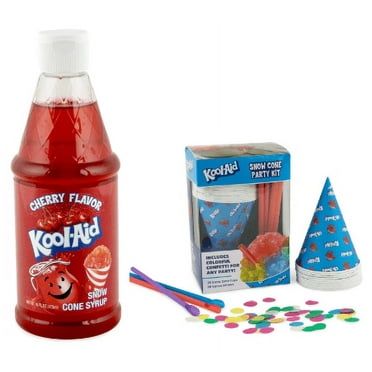 Kool-Aid Snow Cone Set: Cherry Syrup, Paper Cones & Spoon Straws – Perfect for Parties & Ice Shavers