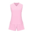 thumbnail image 4 of Viadha Outfits for Women 2 Piece Sets Women Fashionable Casual Solid Color Sleeveless V-neck Casual Loose Top Shorts Set, 4 of 6