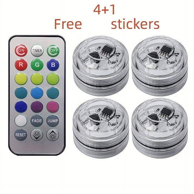 HLONK Wireless Adhesive LED Car Interior Ambient Light Remote Control Decoration Auto Roof Foot Atmosphere RGB Submersible Fish Tank Lamp Battery Colorful