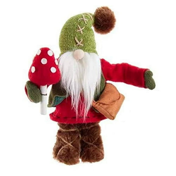 Gnome in Green Hat with Mushroom Fabric Christmas Decoration 11 Inch