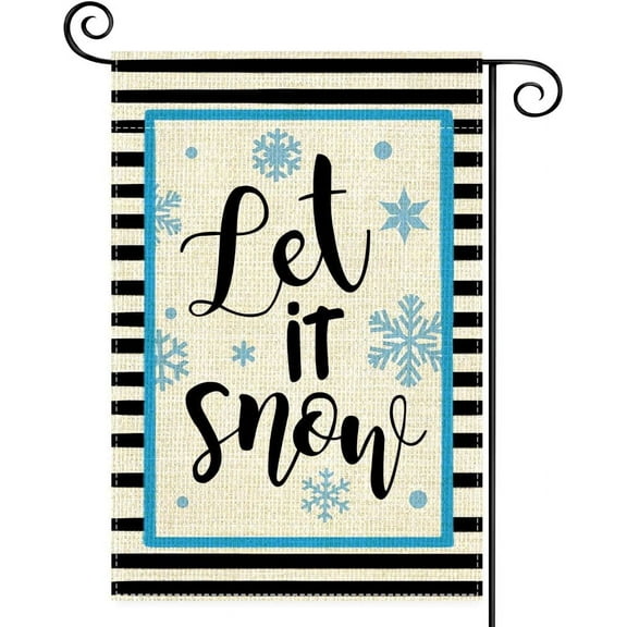Winter Small Striped Garden Flag Double Sided Burlap 12 x 18 Inch, Best Choice Let It Snow Christmas Holiday Rustic Yard Outdoor Garden Flags (AD23)