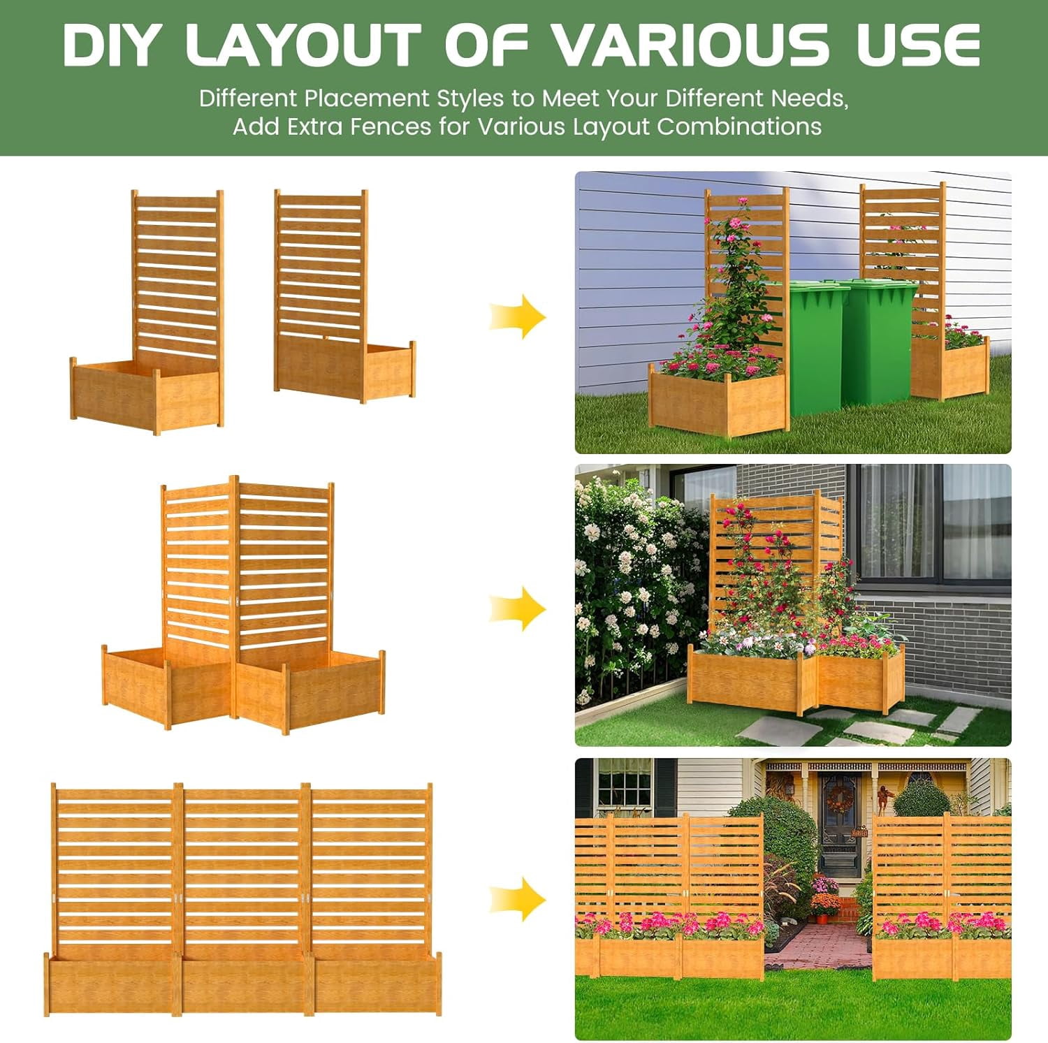 Outdoor Privacy Screen Privacy Fence Panels for Outside, 1 Panel 41"W X 73"H Wood Decorative Fence with Planter Box,Pool Equipment Enclosure, Patio Garden Fence Perfect to Enclose Trash Cans,AC Unit
