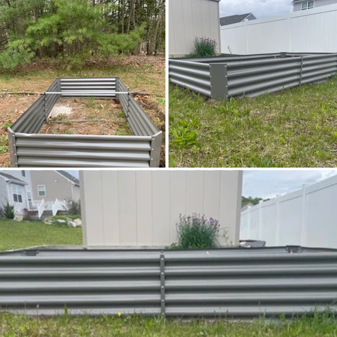 Anleolife 6-Pack 6x3x1.5ft Galvanized Raised Garden Beds Kit, Rectangular Modular Metal Planter Box for Soil Planting Grey