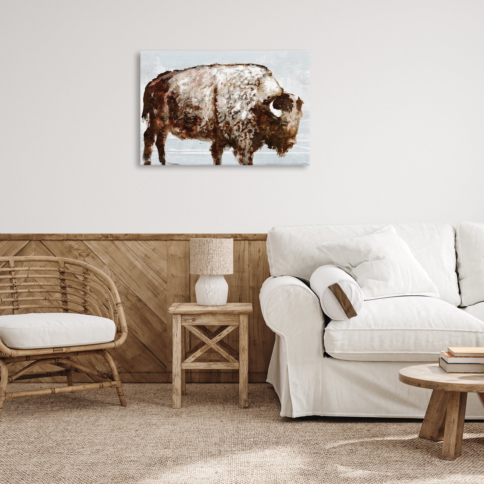 Stupell Industries Abstract Buffalo Impression Animals & Insects Painting Gallery Wrapped Canvas Art Print Wall Art, 30 x 20