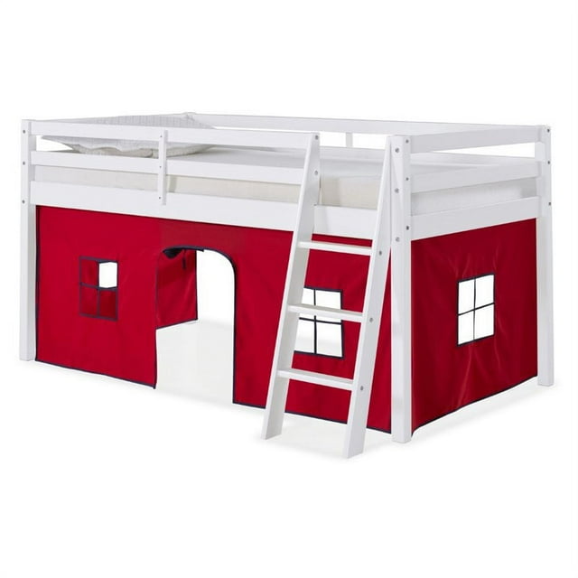 Alaterre Roxy Twin Wood Junior Loft Bed with White with Red and Blue Tent