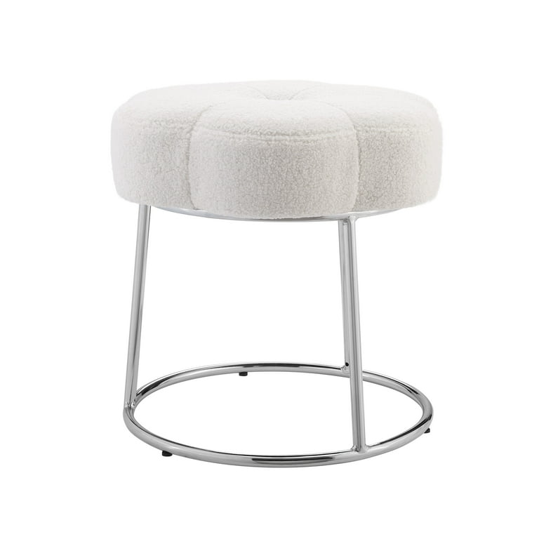 Linon Coston Vanity Stool or Ottoman Chrome with Sherpa Faux Fur