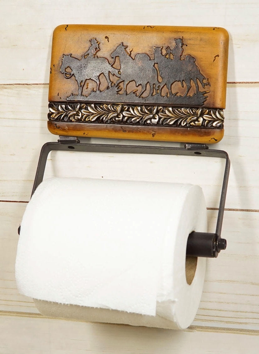 Country Western Rustic Cowboys Riding Horses Faux Wood Wall Toilet