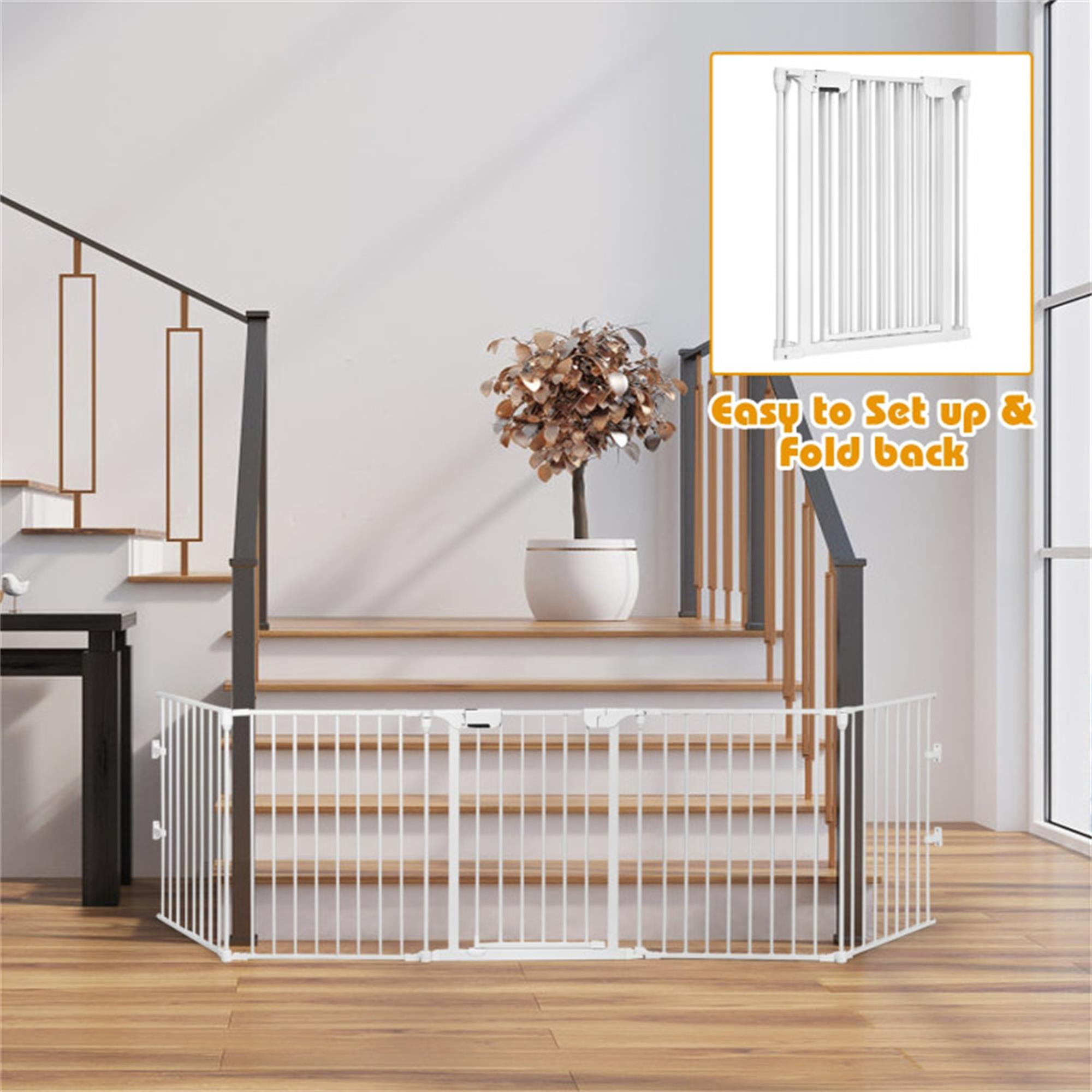 Demi Bonn 121" Wide Configurable Dog Fence, Fireplace Safety Fence, Adjustable 5-Panel Metal Play Yard for Toddler/Pet/Dog, Black