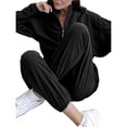 thumbnail image 3 of Conjunto de Dos Piezas para Mujer: Sudadera de Forro con Media Cremallera y Pantalón Deportivo Holgado con Bolsillos Negro XL, 3 of 7