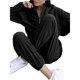 thumbnail image 3 of Conjunto de Dos Piezas para Mujer: Sudadera de Forro con Media Cremallera y Pantalón Deportivo Holgado con Bolsillos Negro S, 3 of 7