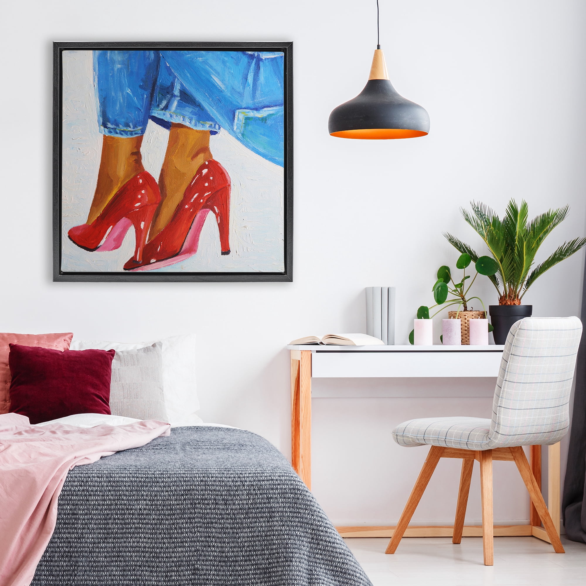 Stupell Industries Glossy Red Pumps & Jeans Black Framed Floater Canvas Wall Art, design by Violeta Vollmer