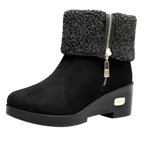 

Tangnade Ladies daily all-match casual shoes Fashion Two Wear Women Flock Winter Keep Warm Flat Snow Boots Round Toe Shoes Black 39