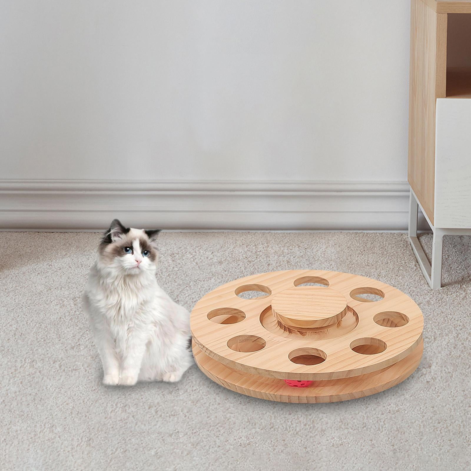 Bvdfgk Interactive Cats Toy Wooden Solid Wood Safe Scratch Board Scratcher Ball Toy for Indoor Training Activity Exercise Kitten Cats S