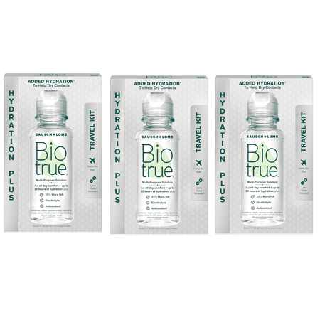3 Pack - Biotrue Contact Lens Solution, Multi-Purpose Solution for Soft Contact Lenses, Lens Case Included, 2 FL OZ Travel Size