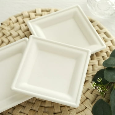 BalsaCircle 50 White 6" Square Sustainable Bagasse Disposable Salad Plates Party Events Tableware Decorations