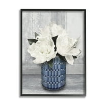 Stupell Industries Rustic White Peony Flower Blossoms Geometric Pattern Vase,16 x 20, Design by Lori Deiter