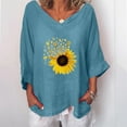 thumbnail image 2 of ZZwxWA Womens Summer Tops 3/4 Sleeve V-Neck Sunflower Print T Shirts Fashion Breathable Cotton Linen Plus Size Pullover Blouses Blue XXL, 2 of 5