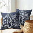 thumbnail image 6 of Sea Navy Blue Coral Tree Pillow Covers 16x16 Inch Set of 2 Summer Beach Blue Coral Throw Pillowcase Cotton Linen Square Decorative Nautical Coastal Cushion Cover for Sofa Bedroom Indoor Outdoor Party, 6 of 6