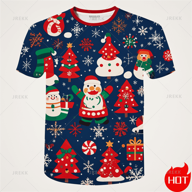 Camiseta con estampado 3D de Feliz Navidad para hombre, camisetas informales de manga corta, Camisetas estampadas de Navidad Unisex, ropa para hombre, nueva moda