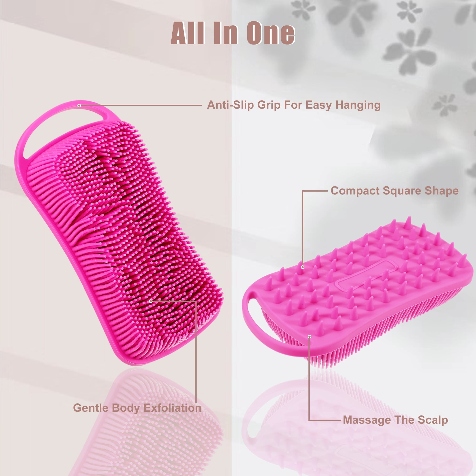 Unique Bargains Silicone for All Skin Types Body Scrubber 1 Pc Rose Red
