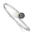 thumbnail image 4 of Sterling Silver Rhodium-plated 10-11mm White Black Imitation Shell Pearl Bangle Bracelet, 4 of 5