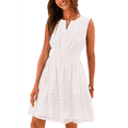 thumbnail image 2 of Women'S Summer Dresses 2025 Sleeveless V Neck Eyelet Hollow Out Swing A Line Beach Vacation Sun Dress White S, 2 of 7