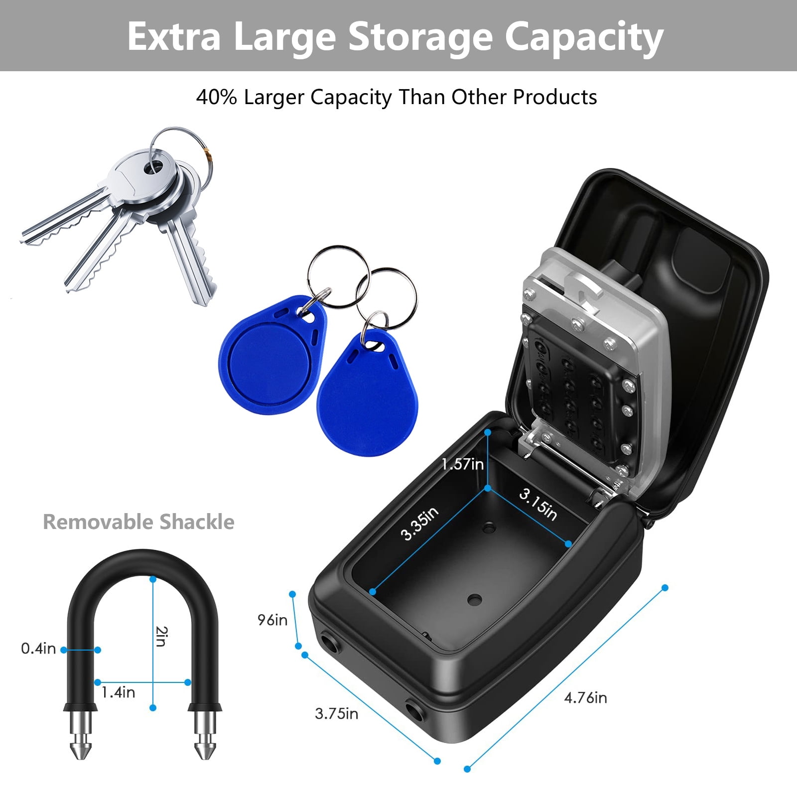 WHT MAKER Key Lock Box, Push Button Combination Lock Box for Keys Outdoor, Wall Mounted LockBox for House Keys with 12-Digit Combination Resettable Code, Key Hider Safe Box for Home Hotels