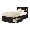 South Shore Spark 3Drawer Storage Bed, Twin, Chocolate, with Bookcase Headboard